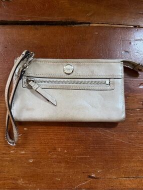Coach Leather Wristlet in Light Taupe Beige